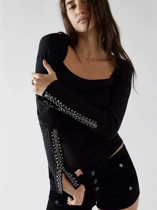 Free People Tops - Free people a little unruly thermal long sleeve black metal medium